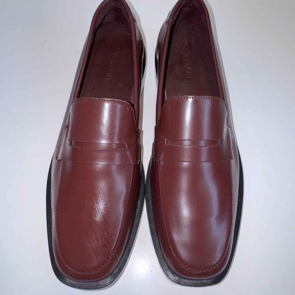 Everlane Penny Loafer Women 9.5 Burgundy Oxblood Leather Apron Toe Slip On - Picture 2 of 10